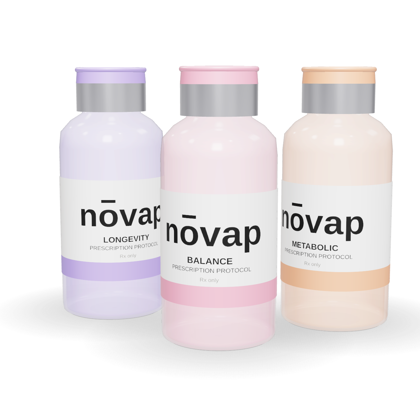 Three NŌVAP vials: Longevity, Balance and Metabolic