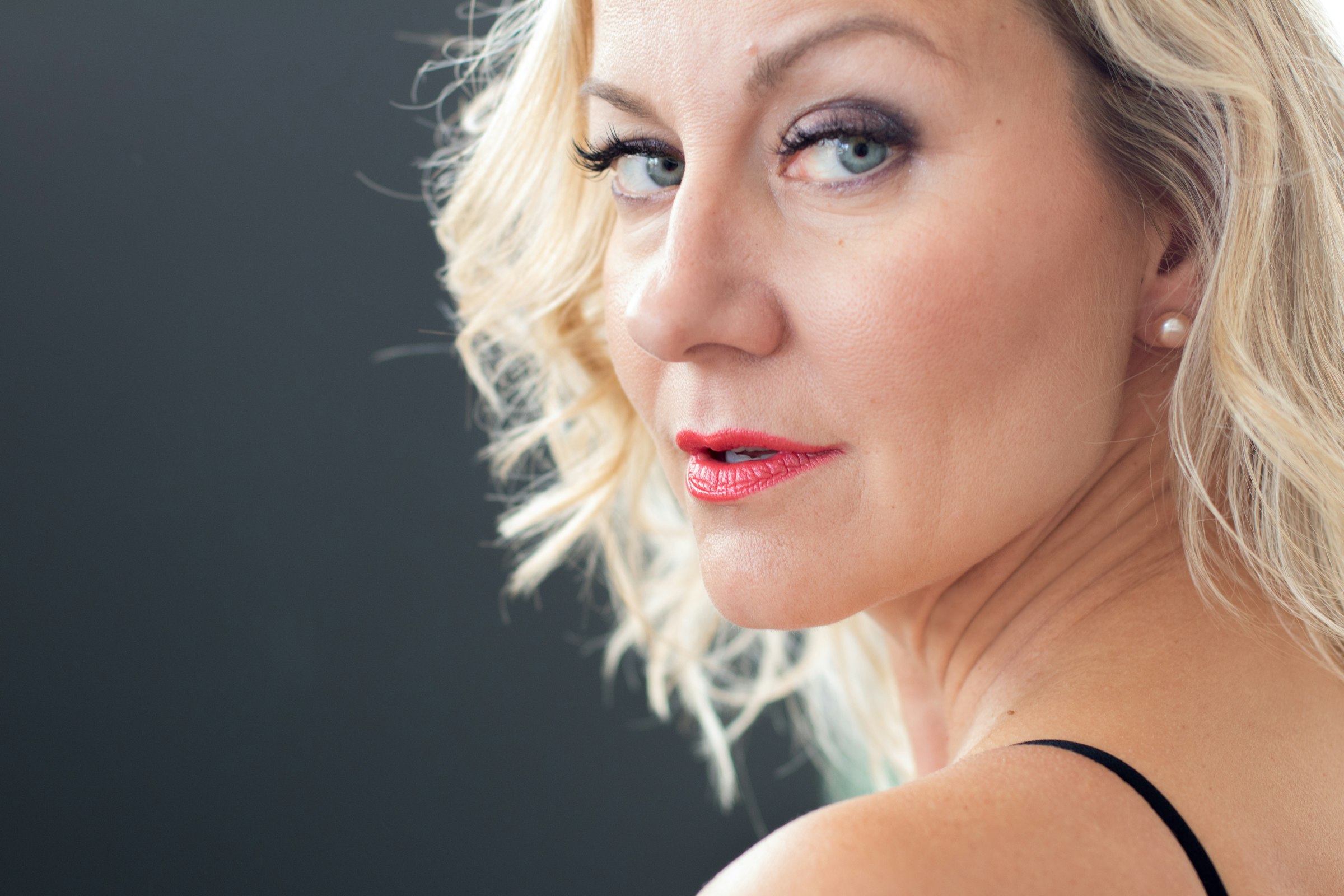 Close portrait of a woman in her forties